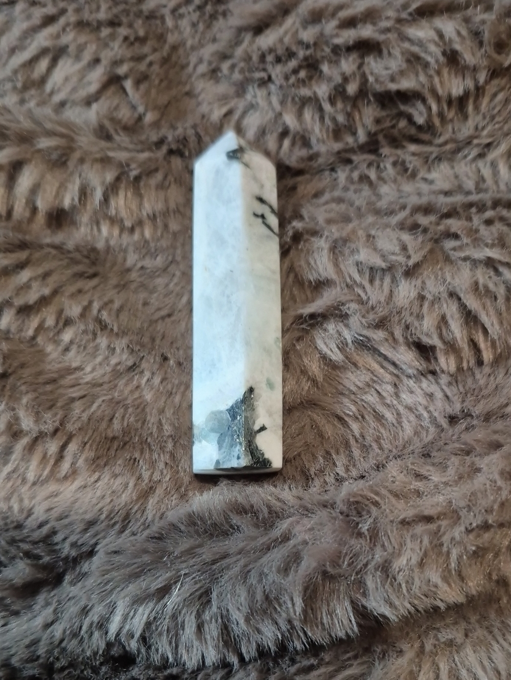 White Moonstone Point Tower with Black Veining